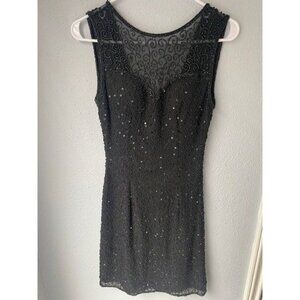 Vintage Andretta Donatello Black Silk Beaded Black Mini Sheath Dress - XS